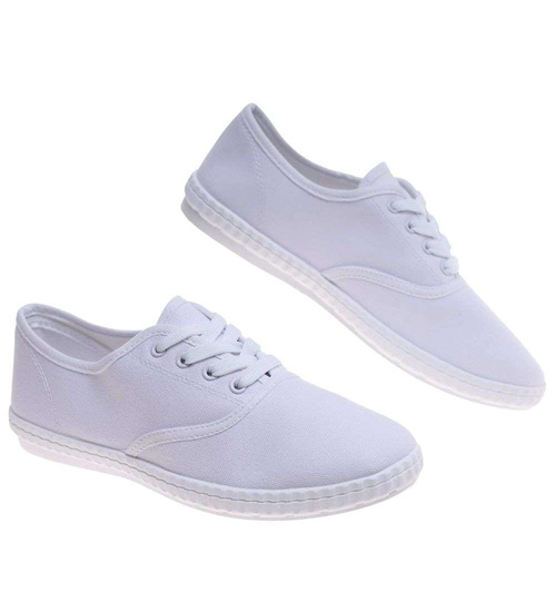 Białe sznurowane tenisówki damskie /E2-2 18729 T187/