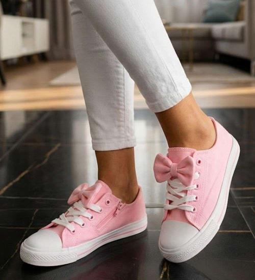 Różowe dziewczęce trampki z kokardą /B7-2 16784 T13-5/