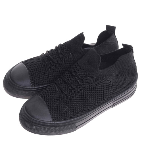 Czarne elastyczne trampki damskie /H2 18491 W6/