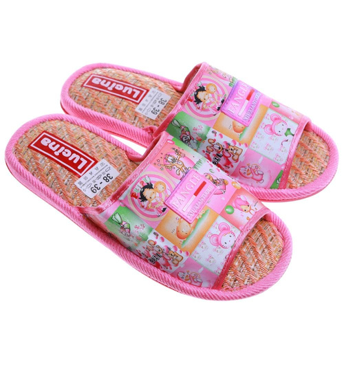 Różowe materiałowe kapcie damskie /E10-1 17594 T2-5/