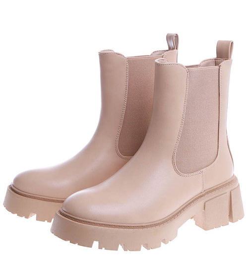 Wsuwane damskie botki sztyblety Khaki /A10-3 14832 S434/