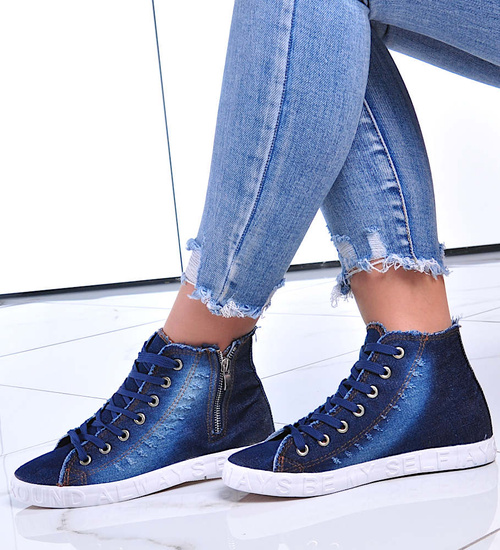 Jeansowe trampki z wysoką cholewką granatowe /C6-2 12441 T296/