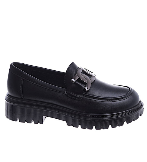 Czarne półbuty loafersy na niskiej platfomie /G2-2 14879A T485/