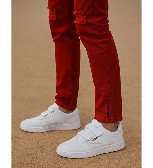 Wygodne białe trampki męskie na rzepy /F3-2 18139 T381/