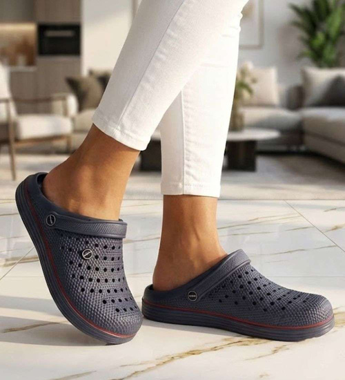 Wodoodporne granatowe kryte klapki damskie ażurowe /H2 18644 S185/