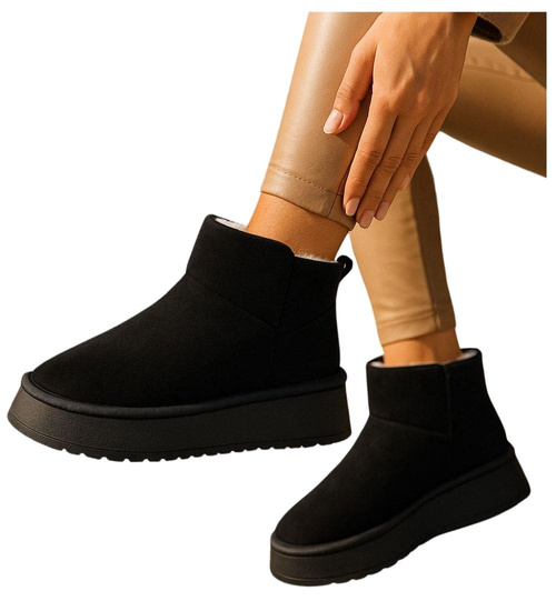 Kozaki śniegowce krótkie czarne ocieplane /D7-1 18349  T266/