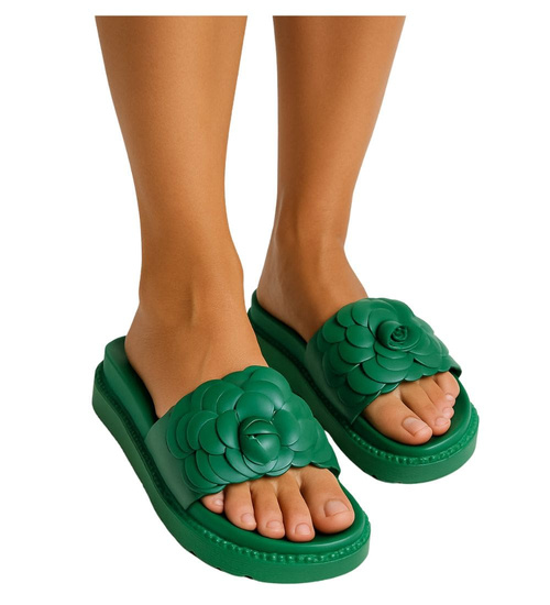 Plażowe zielone klapki damskie /G7-2 17884 S098/