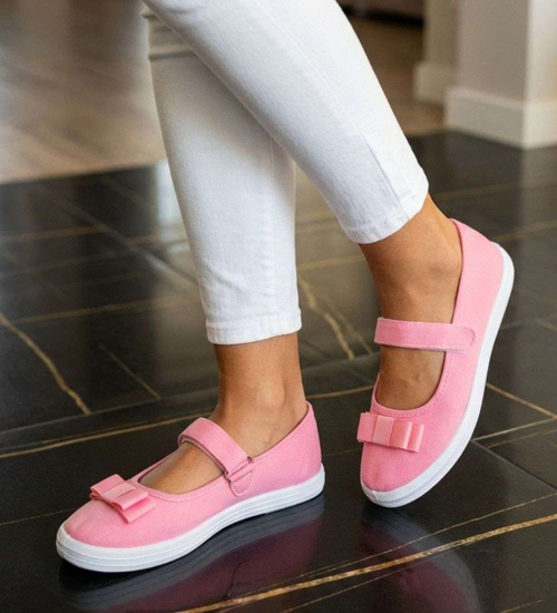 Różowe materiałowe baleriny na rzep /F9-2 18683 T122/