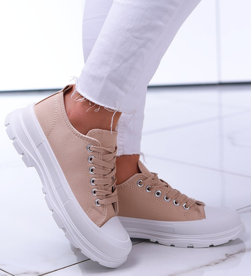 Mega modne damskie trampki Beżowe /G2-3 9383 S291/