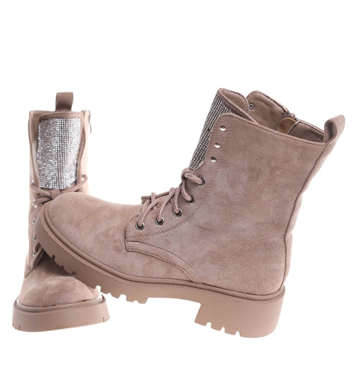 Zimowe botki trapery beżowe z cyrkoniami /A6-1 18574 W440/