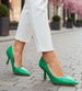 Zielone czółenka damskie szpilki /G3-3 16078 T039/