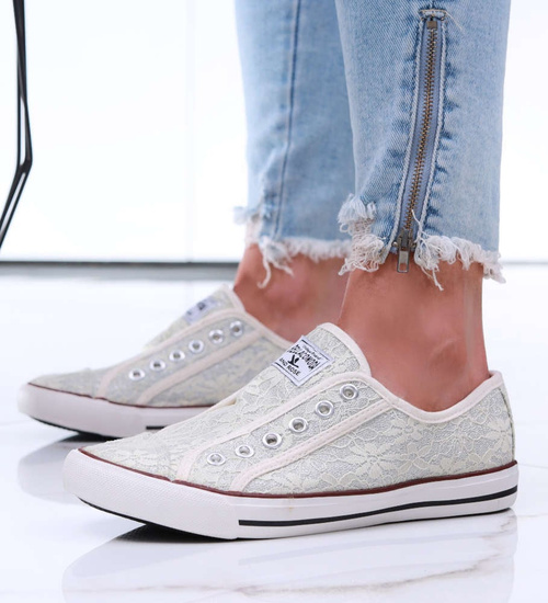 Wsuwane trampki damskie Ecru /A2-1 16492 G8-6/