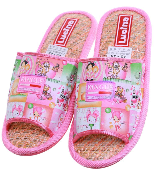 Różowe materiałowe kapcie damskie /E10-1 17594 T2-5/