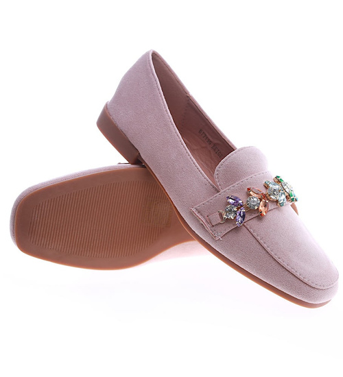 Beżowe balerinki lordsy z kamieniami /G3-2 13523A T463/