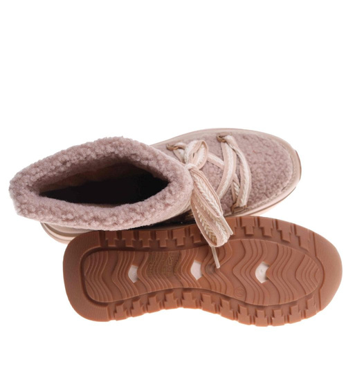 Zimowe botki śniegowce z futerkiem Khaki /F6-2 18538 W341/