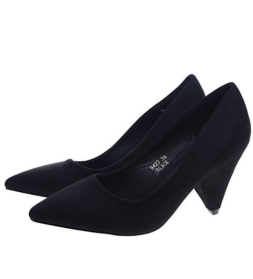 Czarne czółenka na niskim obcasie /F2-3 13668 T242/