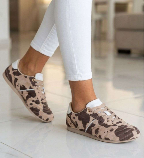 Beżowo brązowe sneakersy damskie zamszowe /B6-2 18798 W282/