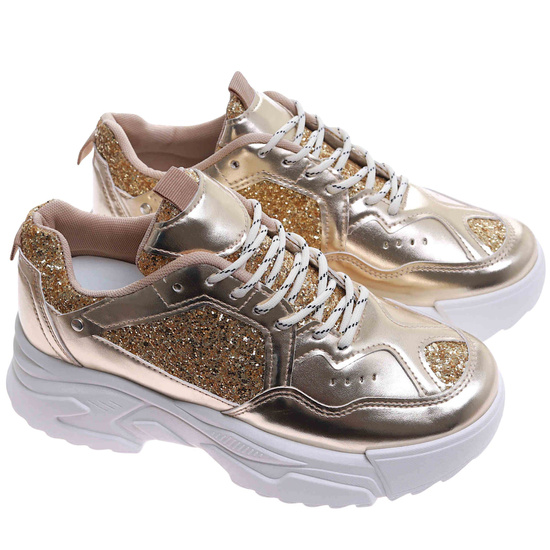 Złote buty sportowe na platformie /D8-2 17475 G391/