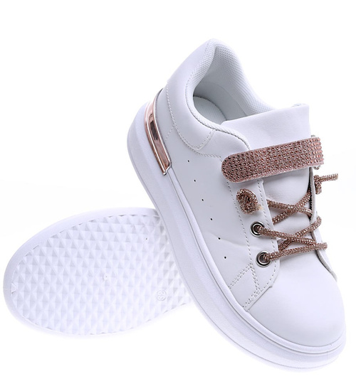 Biało złote dziewczęce trampki na rzep /B1-3 15787 T5/