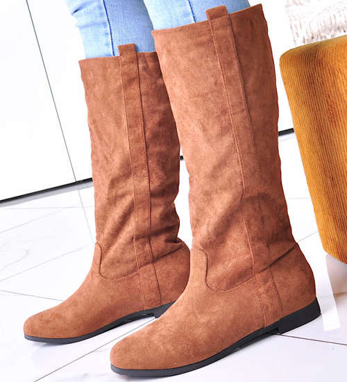 Klasyczne kamelowe zamszowe kozaki /E10-1 12443 T423/ Klasyczne kamelowe zamszowe kozaki /E10-1 12443 T423/