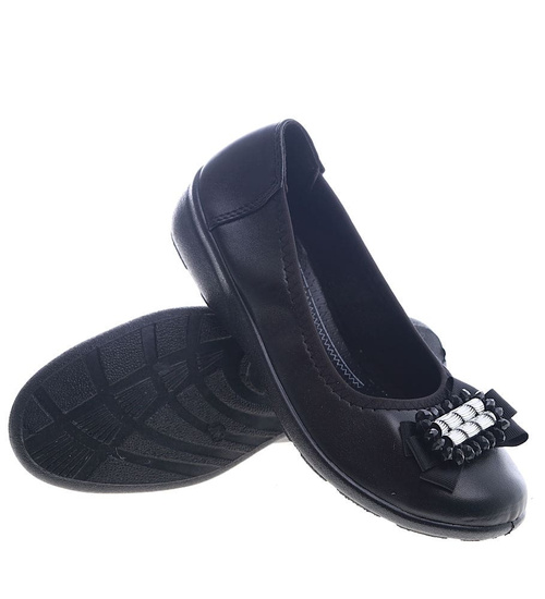 Czarne balerinki na niskim obcasie /F6-2 13323 T1/