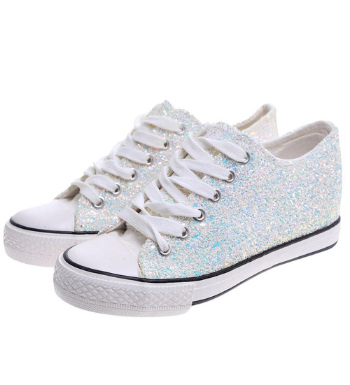 Białe trampki sneakersy na niskim koturnie /G8-1 16615 T096/
