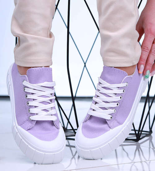 Fioletowe niskie trampki damskie z tkaniny /F1-1 15963  G157/