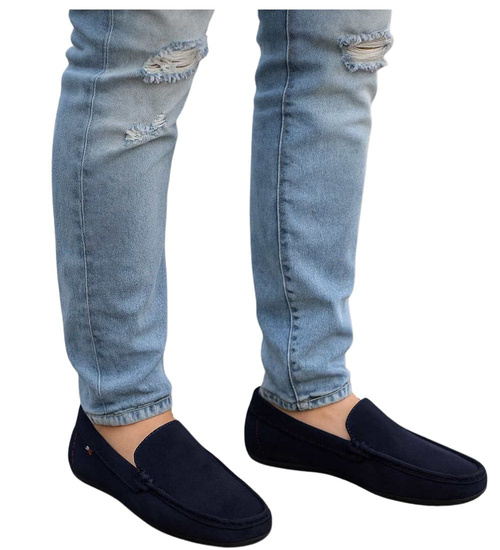 Granatowe wsuwane mokasyny półbuty /G10-3 18063 T386 +H2/