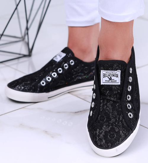 Wsuwane czarne trampki damskie /G3-1 16494 G8-6/