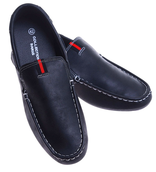 Wsuwane męskie czarne półbuty mokasyny /G3-2 15630 T250/