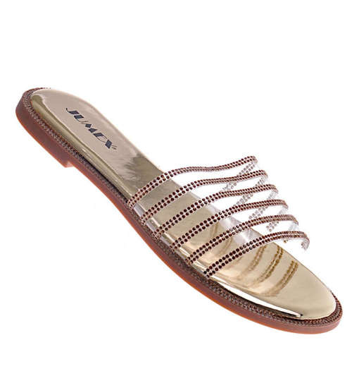 Złote damskie klapki na lato /B2-2 12236 T195/ Złote damskie klapki na lato /B2-2 12236 T195/