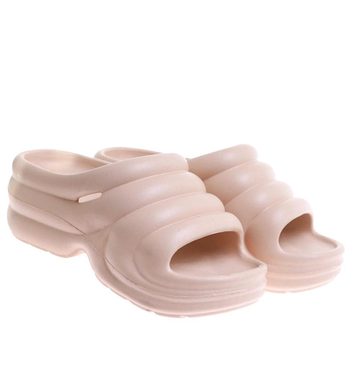 Plażowe beżowe klapki basenowe na platformie /C7-1 17700  G181/