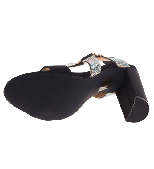 Czarne damskie sandały na słupku z cyrkoniami /B2-1 16084 G18-45/