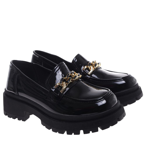 Czarne damskie półbuty na platformie OST492