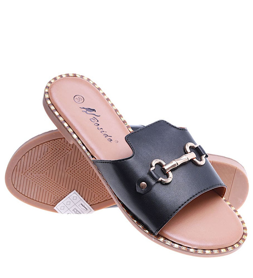 Płaskie czarne klapki damskie /C3-2 14434 T334/