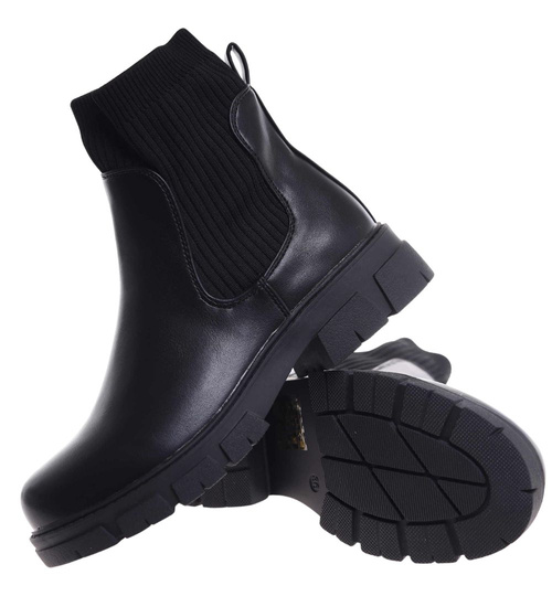 Czarne elastyczne dziewczęce botki ocieplane /E6-2 18339 T3/