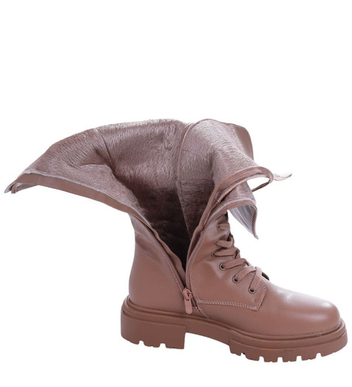 Wysokie ocieplane glany trapery Khaki /C3-1 17121 T3/