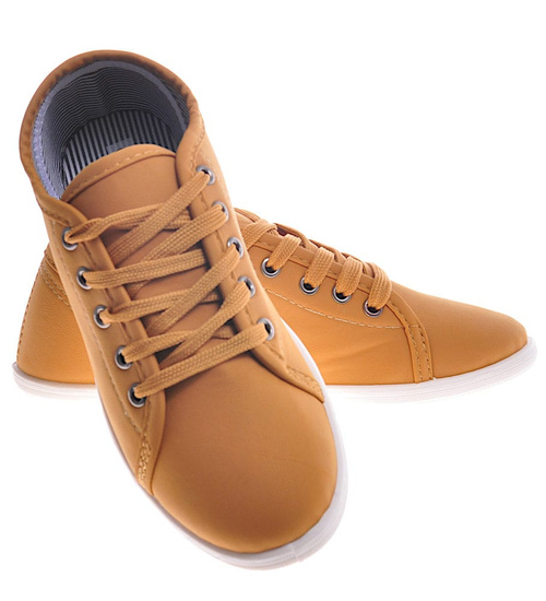 Wiązane camelowe tenisówki /A4-3 11610 T161/