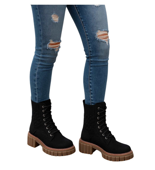 Czarne botki trapery na platformie /A6-3 18132 T333/