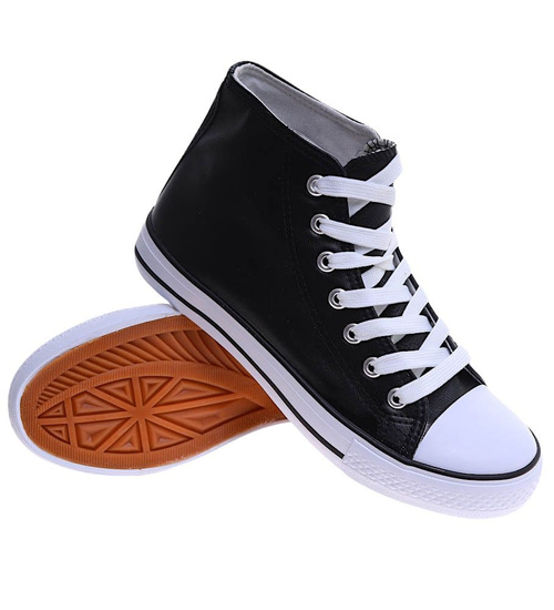 Wysokie czarno białe trampki damskie /H2 16719 G9-84/