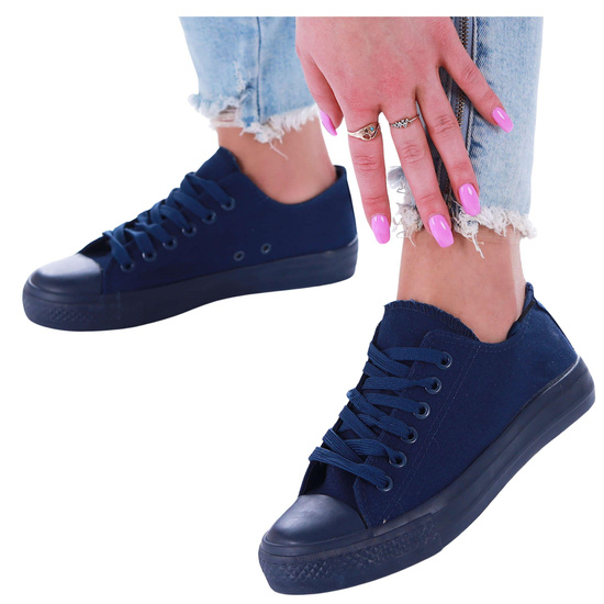 Sznurowane granatowe trampki damskie /D4-1 17376 T181/