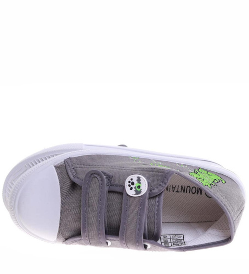 Szare tenisówki chłopięce na rzepy z dinozaurem /G4-1 16856 T189/