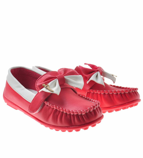 Dziewczęce mokasyny z kokardą Czerwone /C7-2 8993 S1/