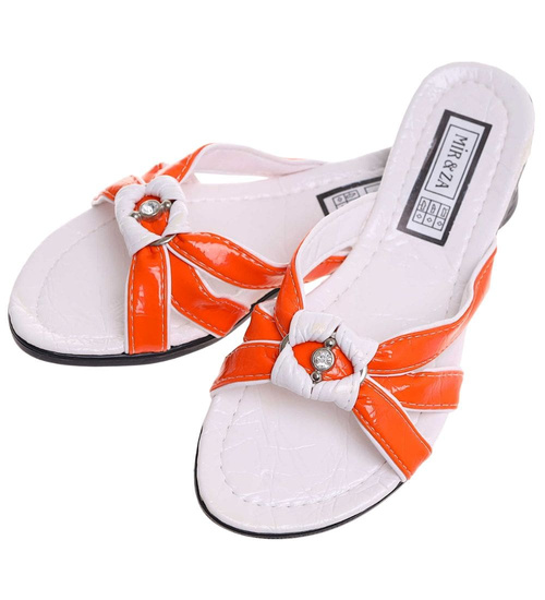 Pomarańczowo białe klapki na płaskim obcasie /H2 14345 T005/