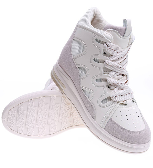 Beżowe trampki na koturnie /F8-3 15778 D430/