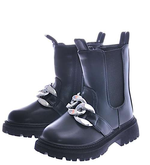 Czarne dziecięce botki z łańcuchem /G9-2 12687 T690/ Czarne dziecięce botki z łańcuchem /G9-2 12687 T690/