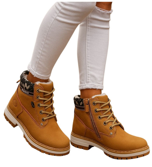  Ocieplane karmelowe botki trapery dziewczęce /G12-2 18296 T384/