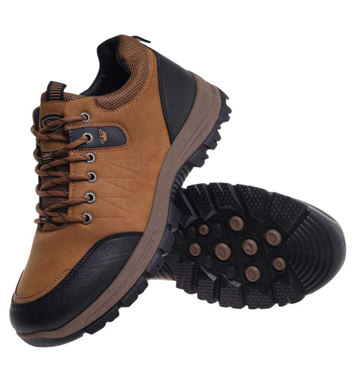 Grubo ocieplone wiązane buty trekkingowe Karmelowe /D9-3 18451 T582/