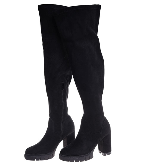 Czarne ocieplane kozaki muszkieterki na słupku /F4-1 18436 T682/