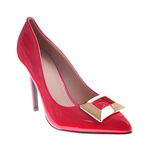 Czerwone szpilki na czółenka obcasie /C6 -2 12074 T390/